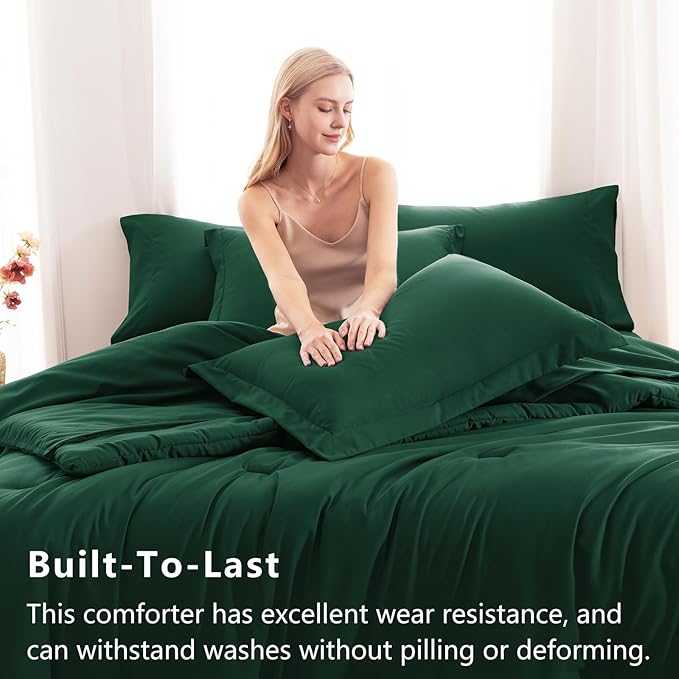 CozyLux Full Comforter Set Emerald Green, 7 Pieces Bed in a Bag Bedding Comforter Set with Sheets, All Season Boho 7PC Bed Sets with Comforter, Fitted Sheets, Flat Sheets, Pillow Shams and Pillowcases