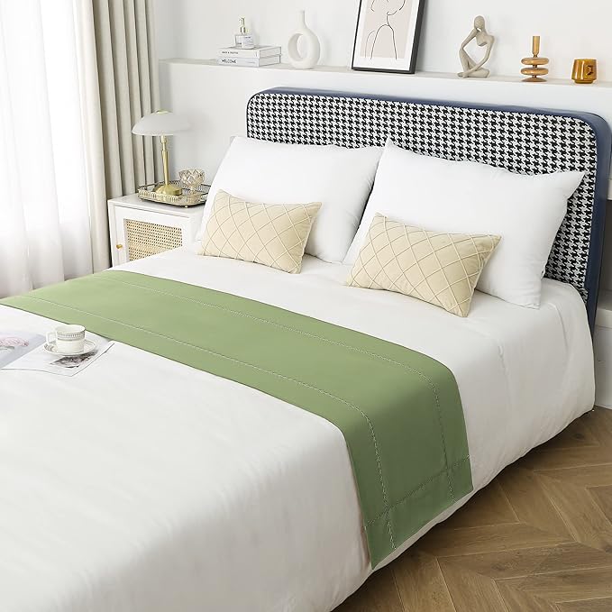 Bed Runner 260 x 50 cm, King Size, Green Bedding Scarves, Hotel Wedding Room Decorations