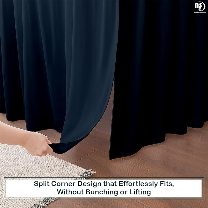Premium Microfiber Full Ruffled Bed Skirt, 8” Drop with Split Corners, Soft Wrinkle Free Bedskirt with Platform, Solid Navy Blue Dust Ruffle for 54" x 75" Mattress