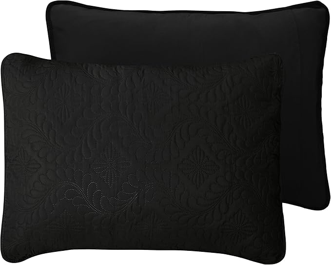 Easy-Going Twin Size Reversible Quilt Set with 1 Quilt and 1 Pillow Sham, Soft Bed Quilt Cover, Water Resistant Lightweight Microfiber Bedspread, Stain Resistant, Olive Leaf-Black/Beige