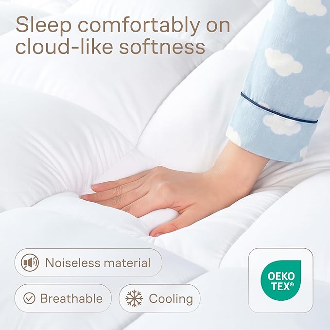 Ultra Soft King Mattress Topper - Cloud-Like Mattress Pad for Back Pain Relief - Breathable Cooling Material for Hot Sleepers, White