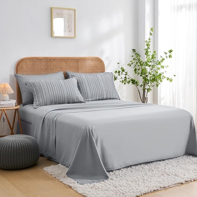 WURUIBO Comforter Set Size, Grey Comforter Set Queen Size, 7 Pieces Bed in a Bag, Ultra Soft Queen Bedding Set, Bed Set for All Seasons, Flat Sheet, Fitted Sheet, Pillowcases, Pillow Shams