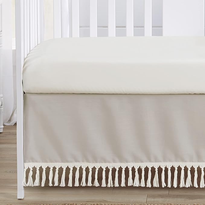 Sweet Jojo Designs 4-Piece Baby Crib Bedding Set (Boho Chic) for Boys or Girls, Infants/Nursery incl. Blanket, Fitted Sheet, Skirt, Diaper Stacker (Linen, Beige, Neutral, Modern Farmhouse, Shabby)