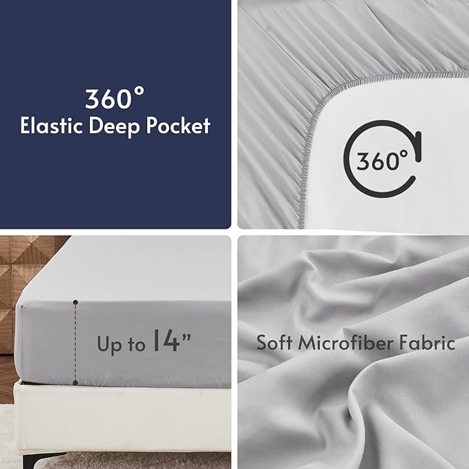 MUXHOMO 5 Pieces Twin XL Comforter Set, Reversible Bed in a Bag Twin XL Size, All Season Bedding Set with Comforter, Flat Sheet, Fitted Sheet, Pillowcases & Shams, Navy & Light Grey