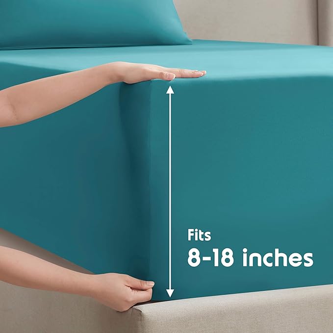 Nestl Queen Sheet Set - Luxury 1800 Ultra-Soft Microfiber Bed Sheets - Double Brushed - Deep Pockets - Easy Fit - 4 Piece Set - Bedding Sheets & Pillowcases (Queen, Teal)