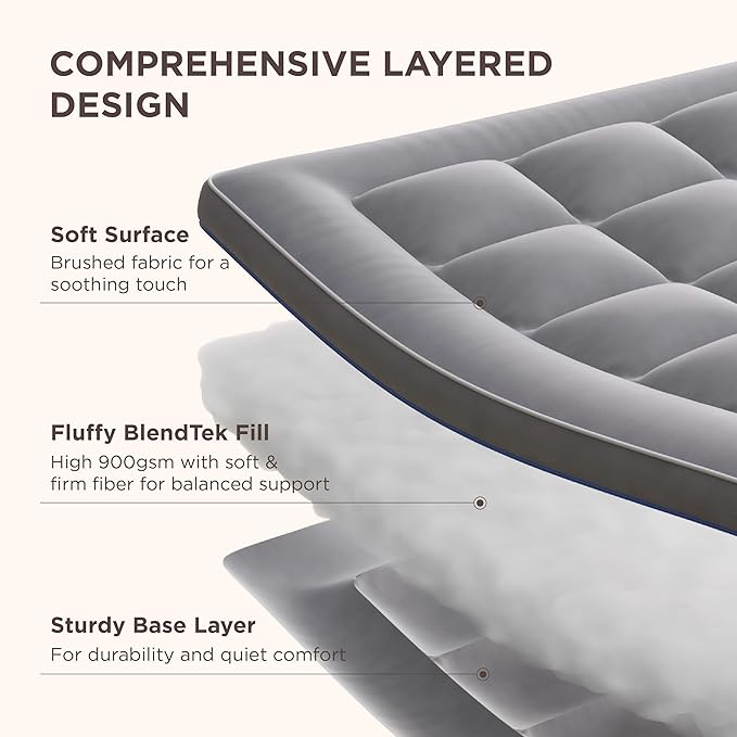 Bedsure King Mattress Topper - Pillow Top Mattress Pad Cover with Deep Pocket Fits up to 21 Inches, Plush Soft Bed Topper for Back Pain Relief, Overfilled with Down Alternative Filling, Grey