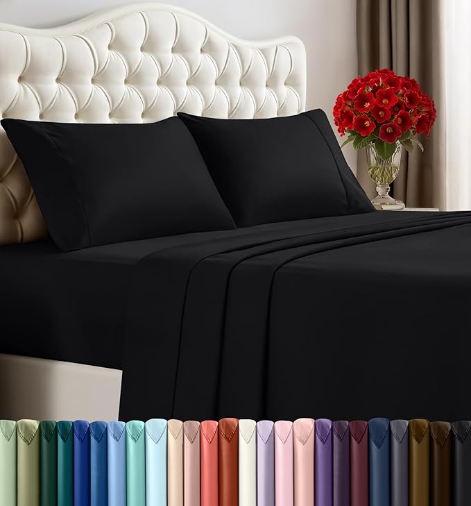 Utopia Bedding Full Sheet Set – 4 Piece Bed Sheets for Full Size Bed, Soft and Breathable Microfiber, Includes 1 Fitted Sheet, 1 Flat Sheet and 2 Pillowcases (Black)