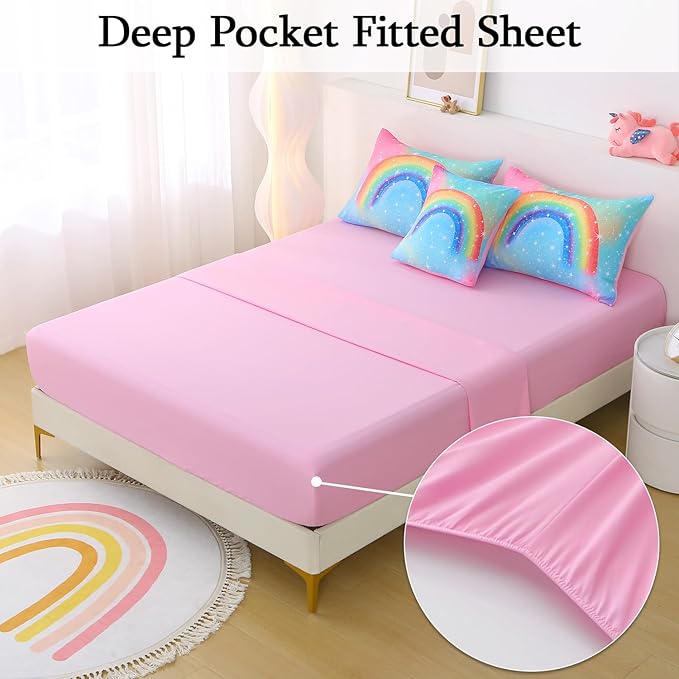 JQinHome Girls Comforter Set Queen, 6 Piece Bed in A Bag 3D Colorful Rainbow Bedding Sets for Teen Girls,with Sheet Sets (Rainbow)