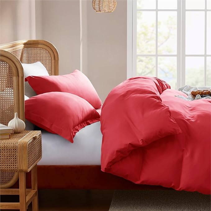 Nestl Red Duvet Cover Queen Size - Soft Double Brushed Queen Duvet Cover Set, 3 Piece, with Button Closure, 1 Duvet Cover 90x90 inches and 2 Pillow Shams