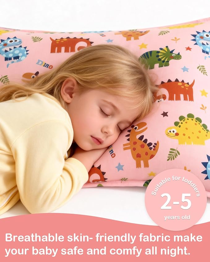 ALVABABY Toddler Pillowcases 2 Pack Organic Cotton Kids Pillow Cover Fit 13"x 18" or 14"x19" Envelope for Girl Sleepy Travel Elephant Pink Dinosaur 2TPW39A