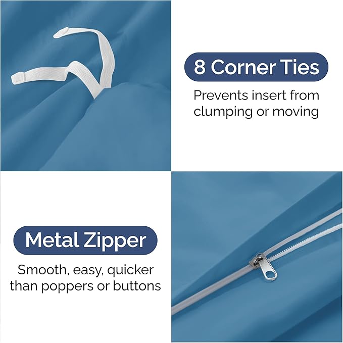 Duvet Cover Cal King Size - Extra Soft Cal King Size Duvet Cover - Lightweight, Breathable & Cozy - Easy Care with Zipper Closures & Ties - 104" x 98" Inches - (Denim Blue) Comforter Not Included