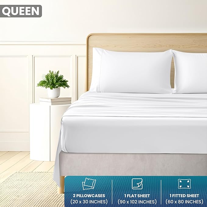Utopia Bedding Queen Size 4 Piece Sheet Set - Brushed Microfiber - Soft Bed Sheets for Queen Size Bed Set - Includes 1 Fitted, 1 Flat, & 2 Pillow Cases - Deep Pocket (White) (Pack of 2)
