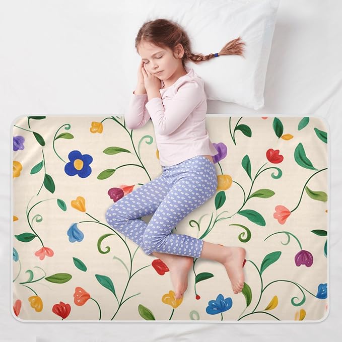Waterproof Bed Pad Reusable Changing Pad Toddler Mattress Protector Large Pee Pad Baby Diaper Pad Soft Washable Liner Floral Beige Vines Leaves