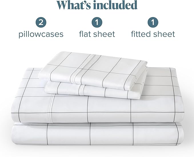 Bare Home California King Sheet Set - 1800 Ultra-Soft Microfiber Cal King Bed Sheets - Double Brushed - Deep Pockets - Easy Fit - 4 Piece Set (California King, Grid - White/Grey)