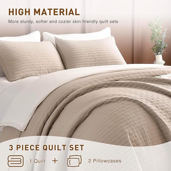 Lady Ann Cal King Bedspreads Set 118“x106”, Linen Feel King Size Quilt Set for Bed, Lightweight & Soft Farmhouse Coverlet All Season Quilted Bedding Sets 3Pcs (1 Soft Quilt and 2 Pillowshams)