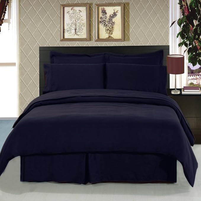 Royal Hotel Bedding 8pc Queen Size Bed-in-a-Bag Solid Navy 600-Thread-Count Siberian Goose Down Alternative Comforter 100 Percent Cotton - Includes Sheets and Duvet Cover Sets