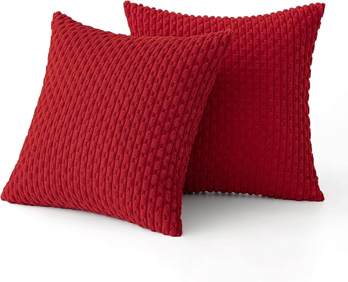 MIULEE Red Throw Pillow Covers Soft Corduroy Decorative Set of 2 Boho Striped Pillow Covers Pillowcases Farmhouse Home Decor for Couch Bed Sofa Living Room 16x16 Inch