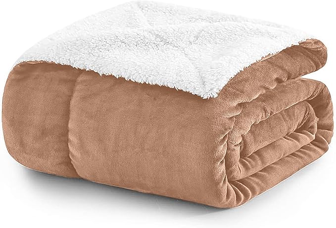 MOONLIGHT20015 Sherpa Blankets Queen Size - (Camel, 90X90 Inches) Fuzzy, Soft and Wool/Fleece Blanket for Bed, Fluffy Blankets for Winter, Camping and Travel