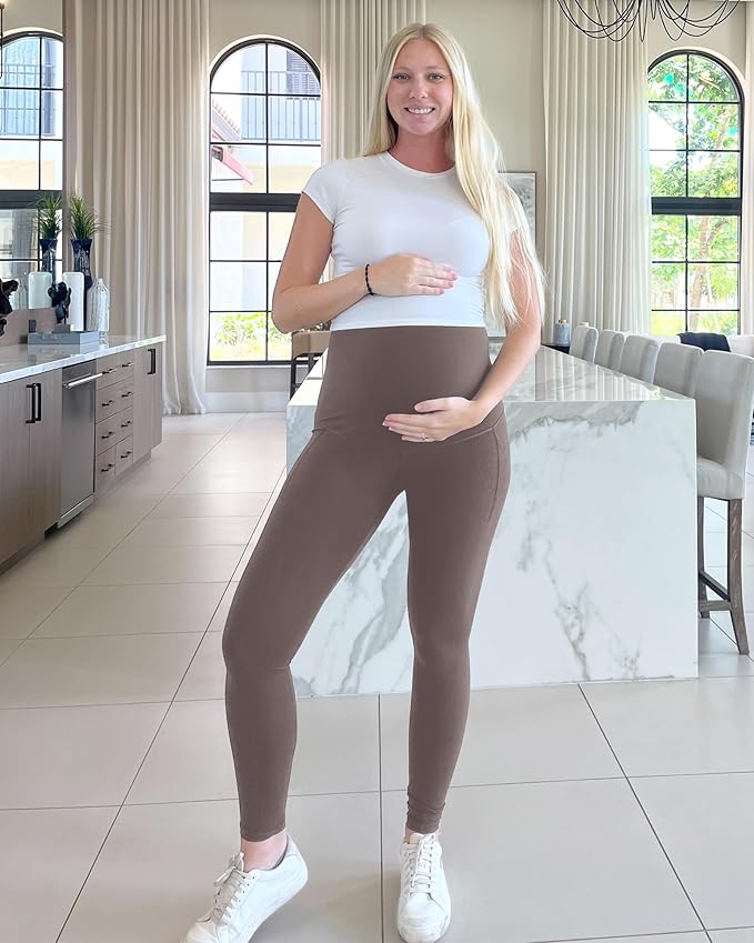 G4Free BareFeel Maternity Leggings with Pockets Over The Belly Stretchy Workout Yoga Pregnancy Pants