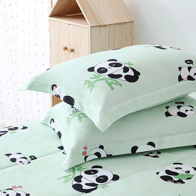 Yibeizi Twin Bed Comforter Set, Kids Lightweight All-Season Comforter Set Cute Panda Pattern Microfiber Breathable Hypoallergenic Soft Oeko-Tex Bedding Comforter Sets