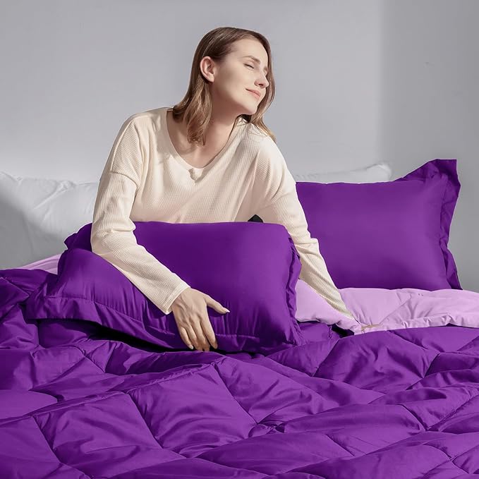 Basic Beyond California King Comforter Set, Purple/Lilac Comforter Set Cali King for All Seasons, 1 Comforter 104"x96" and 2 Pillow Shams 20"x36"+2"