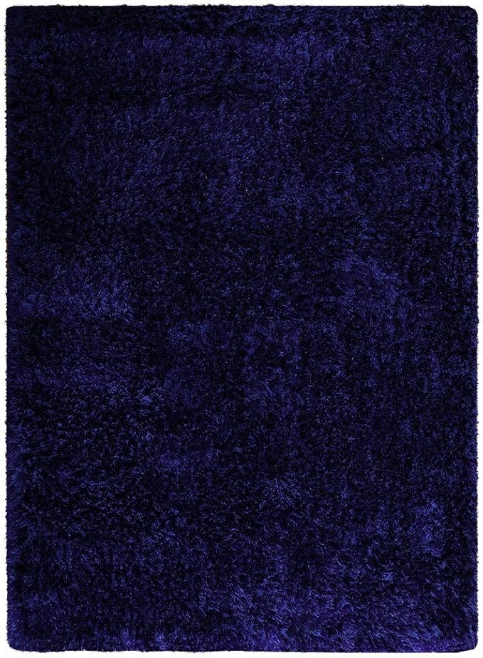 Hand Tufted SHAG Polyester ECO-Friendly Area Rugs - 4'x6', Rectangle, Blue, Solid Plain Design, High Pile Thick Handmade Anti Skid Area Rugs for Living Room, Bed Room K00111