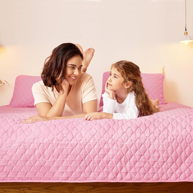 Exclusivo Mezcla Reversible Full Queen Quilt Bedding Set with Pillow Shams, Lightweight Quilts Queen Size, Soft Bedspreads Bed Coverlets for All Seasons - (Bright Pink, 90"x96")