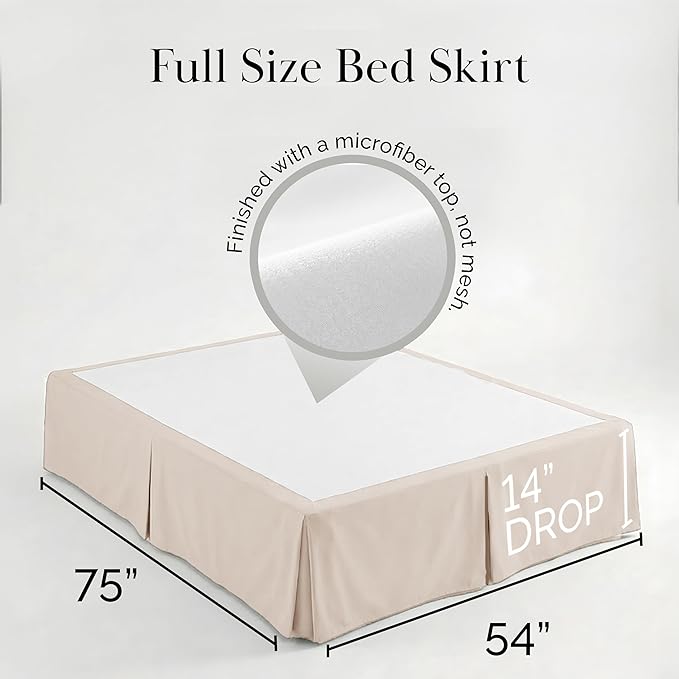 Southshore Fine Living, Inc. Pleated Full Bed Skirt 14 Inch Drop - Pet Hair Resistant Dust Ruffle for Full Size Bed - Bone Colored Dust Ruffle, Easy Care Microfiber, Hide Under-Bed Storage - Bone