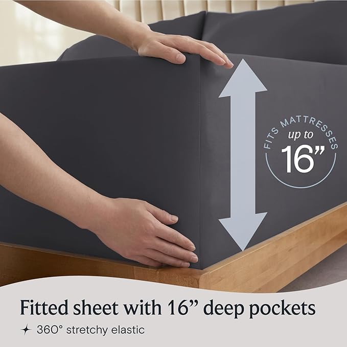 LuxClub 4 PC California King Size Sheet Set Sheets Deep Pockets 18" Wrinkle Free Cooling Sheets Machine Washable Hotel Bedding Silky Soft - Dark Grey California King