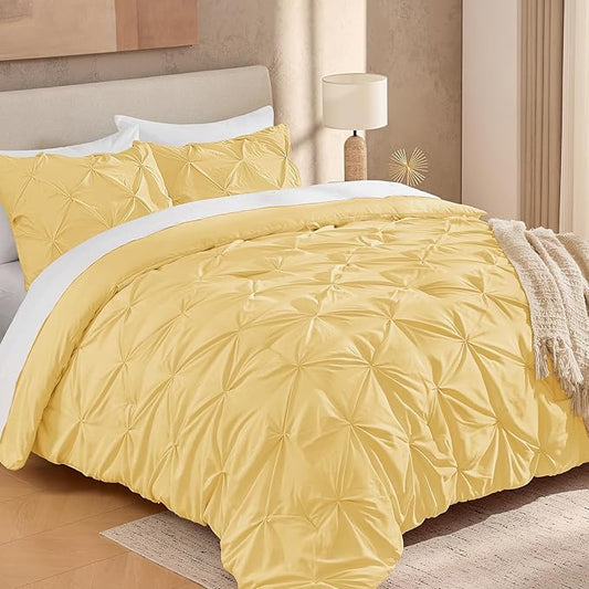 Andency California King Comforter Set Yellow (104x96Inch), Pinch Pleat Cal King Comforter Set 3 Pieces, Oversized King Pintuck Bed Comforter, Microfiber Down Alternative Comforter Bedding Set