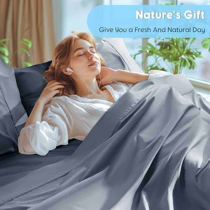 SONORO KATE 100% Egyptian Cotton Sheets Set, Extra Deep Pocket up to 18"-24",1000 High Thread Count, Soft & Breathable 5-Star Hotel Sateen Bed Sheets - 4 PC (French Blue,Queen)