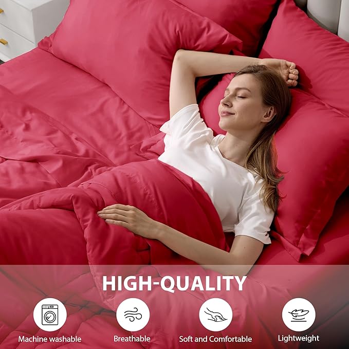 Queen Comforter Set Red - Bed in a Bag Queen Size 7 Pieces, Soft Bedding Set for All Seasons, Christmas Premium Queen Comforter Set with Comforter, Sheets, Pillowcases & Shams