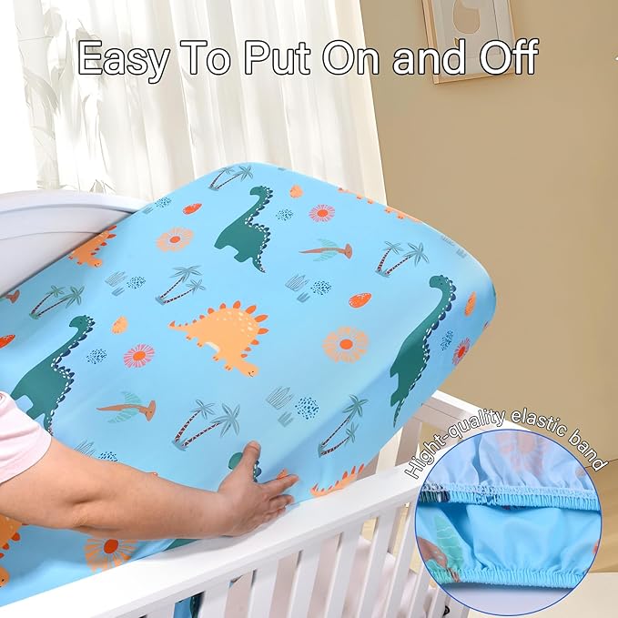 UOMNY Crib Sheet, Dinosaur Crib Sheets Baby Sheet for Standard Crib and Toddler Mattresses Nursery Bedding Sheet Crib Mattress Sheets for Boys and Girls 1 Pack Toddler Sheet