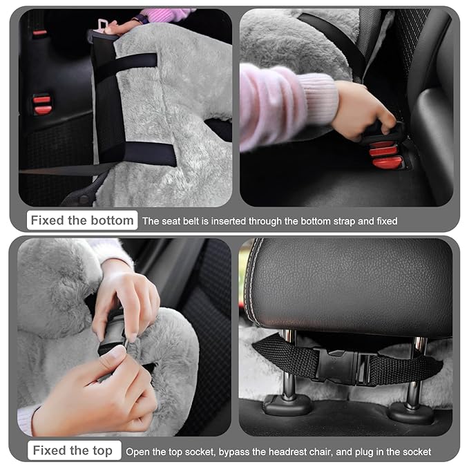 Hoteam 2 Pcs Travel Pillow Car Sleeping Kid Neck U Shaped for The Back Seat Adults Children Head and Body Support Long Distance Journey Accessories (Gray)