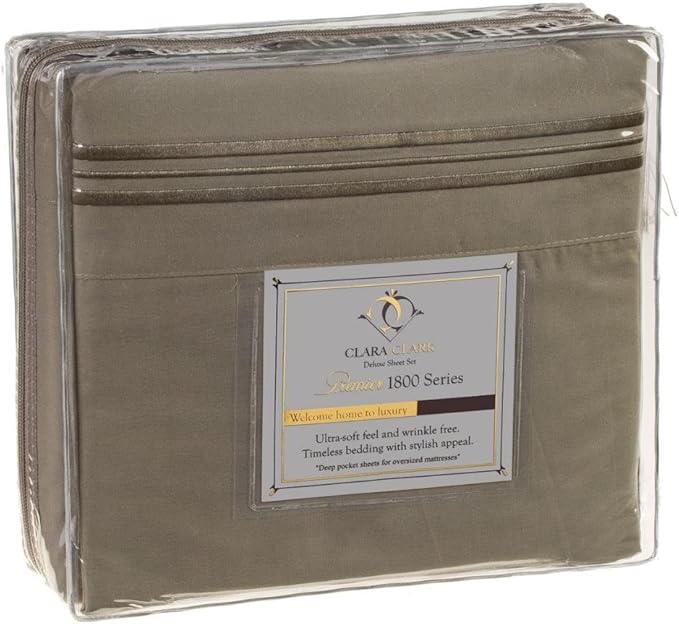 Clara Clark 1800 Series Bed Sheet Sets - Stay fit on Mattress with Elastic Straps at Corners - King, Sage Olive Green