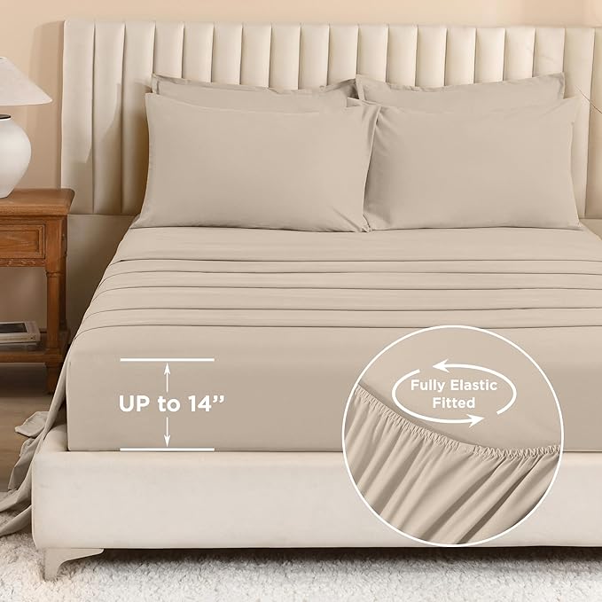 Litanika Comforter Queen Size Set Khaki - 7 Pieces Bed in a Bag Queen Bedding Comforter Sets, Plain Lightweight Bed Set with Comforter, Sheets, Pillowcases & Shams