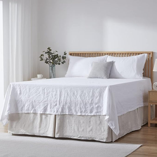 Simple&Opulence Premium Linen Bed Skirt Basic Style 18 inch Tailored Drop Dust Proof Easy Fit Breathable (18'' Basic-Linen, King)