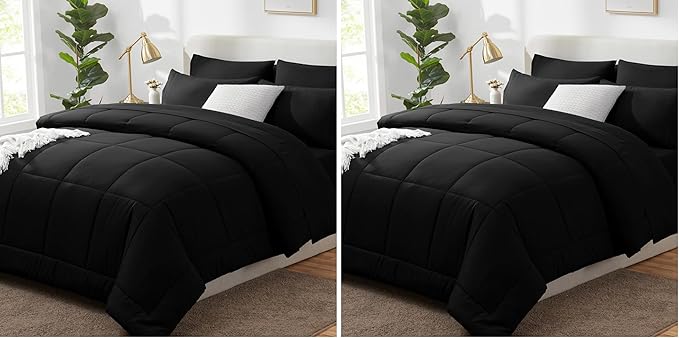 CozyLux Full Size Comforter Sets Black, 7 Pieces Bed in a Bag, Black Comforter Full Size, All Season Bedding Sets with Stitch Quilted Comforter, Flat Sheet, Fitted Sheet, Pillowcases (Pack of 2)
