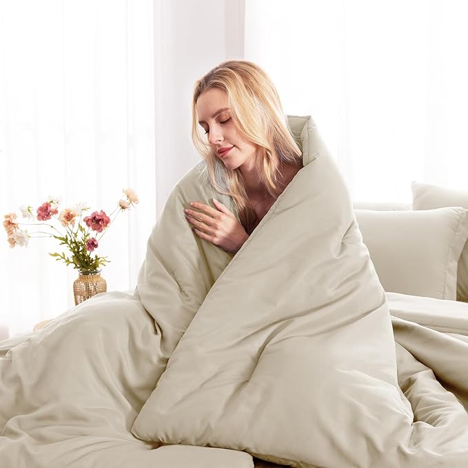 CozyLux Full Comforter Set Oatmeal, 7 Pieces Bed in a Bag Soft Bedding Comforter Set with Sheets, All Season Boho 7PC Bed Sets with Comforter, Fitted Sheets, Flat Sheets, Pillow Shams and Pillowcases