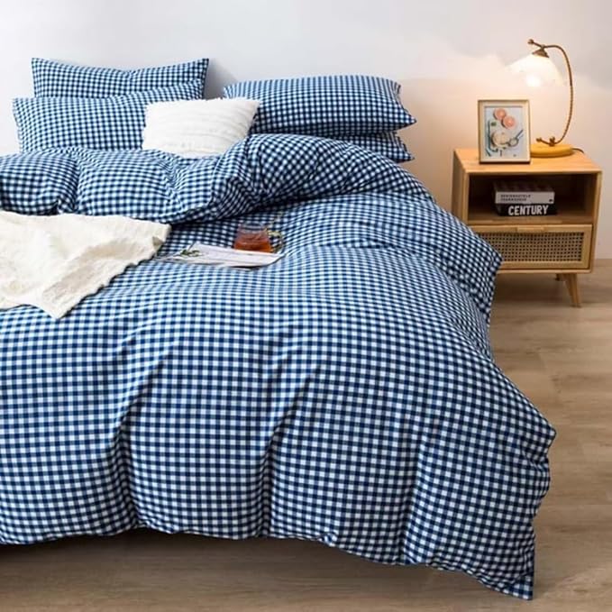 LifeTB Royal Blue Gingham Comforter Set Twin XL Modern Style Blue Grid Bed Comforter Luxury Soft Gingham Bedding Set 3 Pieces Soft Fluffy Plaid Checkered Comforter Set with 2 Pillowcases Breathable