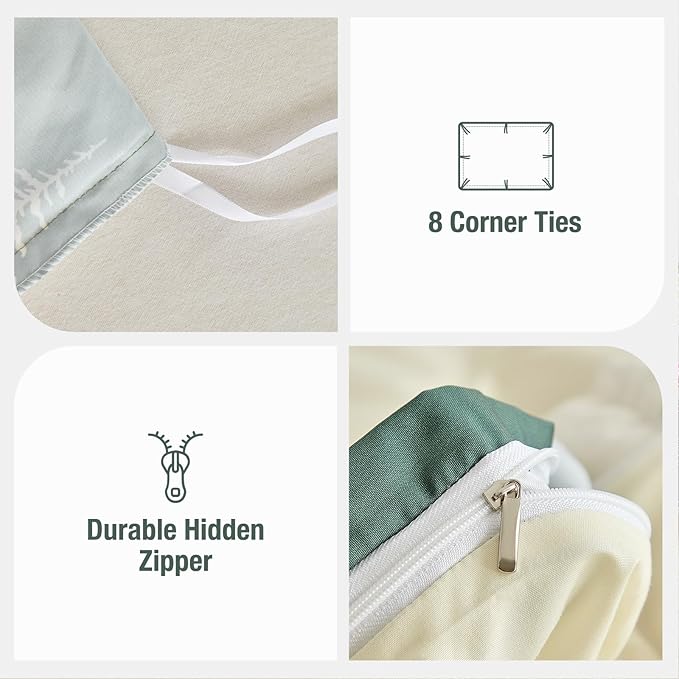 Lekesky Duvet Cover Queen Size,3 Pieces Reversible White Reindeer Snowflake Green Bedding Set with Zipper Closure and Corner Ties(1 Duvet Cover 90x90 inches + 2 Pillowcases)
