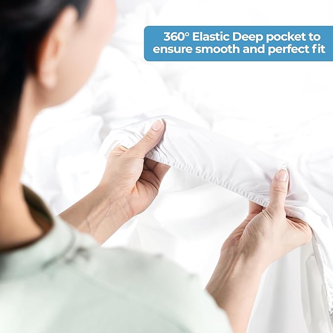 Utopia Bedding Waterproof 5-Sided Mattress Protector Queen Size, Premium Breathable Mattress Cover, Fitted Style with Stretchable Pockets (White - Pack of 2)