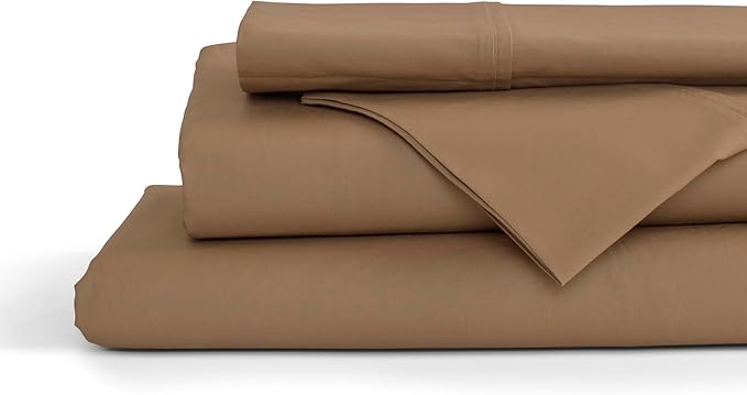 Linen Home 100% Cotton Percale Sheets King Size, Earthy Brown, Deep Pocket, 4 Pieces Set - 1 Flat, 1 Deep Pocket Fitted Sheet and 2 Pillowcases, Crisp Cool and Strong Bed Linen