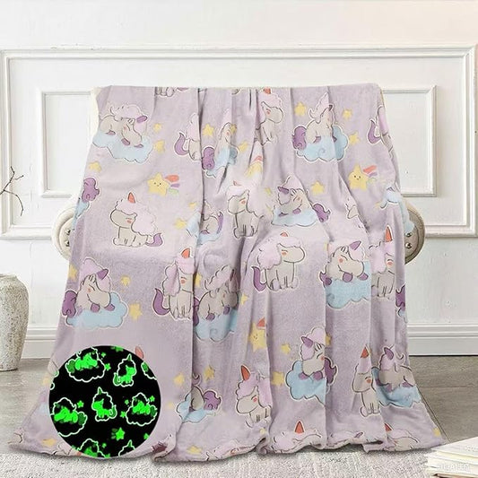Glow in The Dark Blanket Unicorn Pattern for Unique Birthday Gifts for Girls Boys Teens, Lightweight Soft Cozy Warm Fuzzy 50"×60" Purple