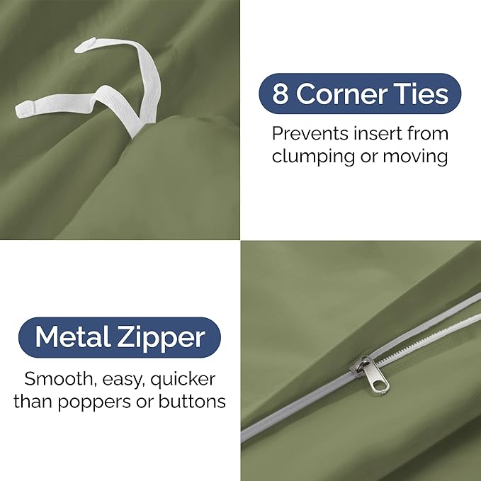 Duvet Cover Full Size - Extra Soft Full Size Duvet Cover - Lightweight, Breathable & Cozy - Easy Care & Fade Free w/ Zipper Closures & Ties - 80" x 90" Inches - (Sage Green) Comforter Not Included