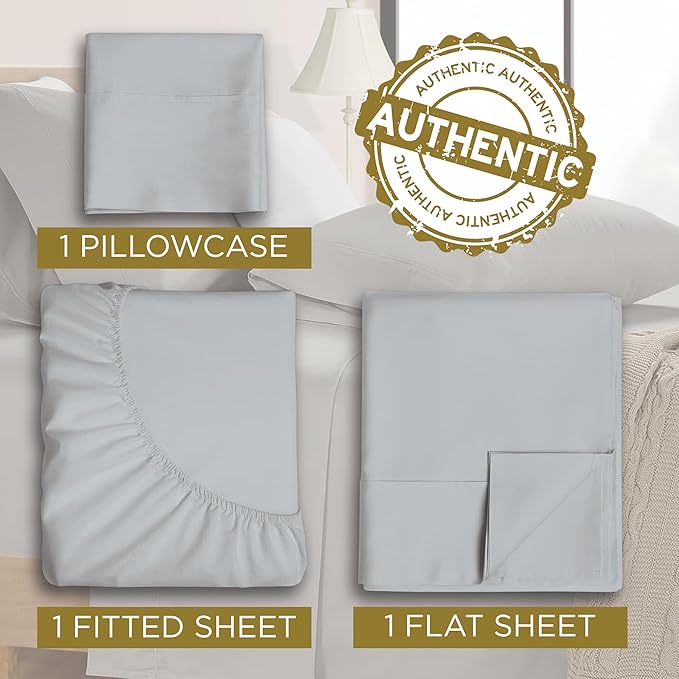 Twin XL 100% Microfiber Double Brushed Sheet Set - Extra-Soft & Wrinkle-Free - 15" Deep Pockets, 39" x 80" - Ideal for Dorms, Hospitals & Split King Beds - 3 PC Set (Twin XL, Light Grey )