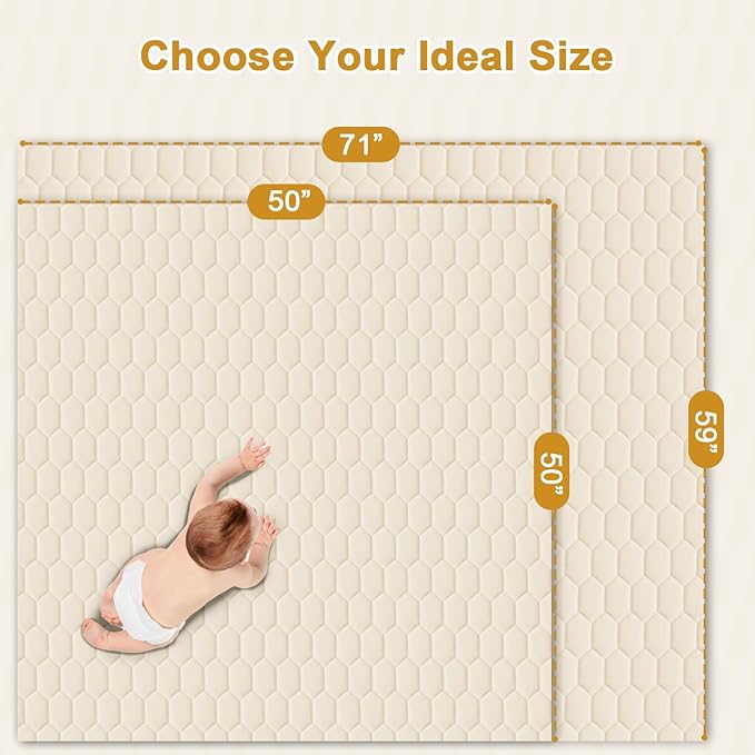 Premium Foam Baby Play Mat 50" x 50" with Removable Cover, Extra Thick Padding Playpen Mat, Non-Slip Floor Mat, Stylish & Easy to Clean for Crawling Baby, Infants & Toddlers, Beige
