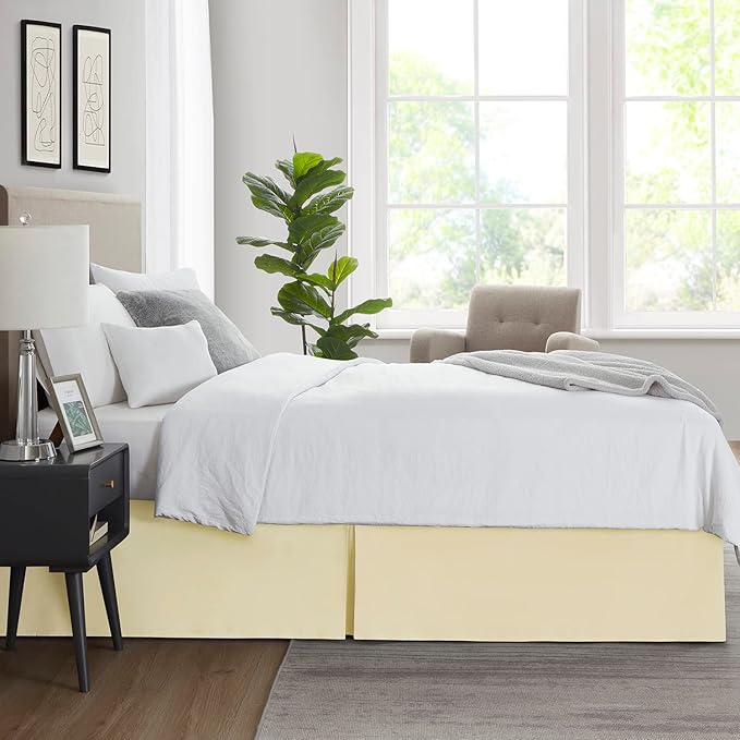 Nestl Vanilla Yellow Bed Skirt Cal King Size - Cal King Bed Skirt 14 Inch Drop - Brushed Microfiber Bed Skirts - Hotel Quality Pleated Bed Skirt - Shrinkage & Fade Resistant