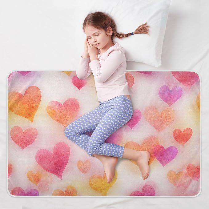 Waterproof Bed Pad Reusable Changing Pad Toddler Mattress Protector Large Pee Pad Baby Diaper Pad Soft Washable Liner Valentine Watercolor Heart Pink