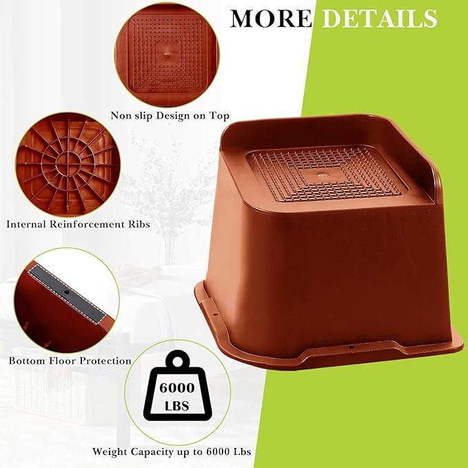 Bed Risers 1 inch, 2 inch, 3 inch, 4 inch, 6 inch, 8 inch Heavy Duty, Oversized Furniture Riser for Couch Sofa Table Chair Leg Frame Dorm, Support up to 6000 Lbs(Brown 8 Pack, 4 inch)